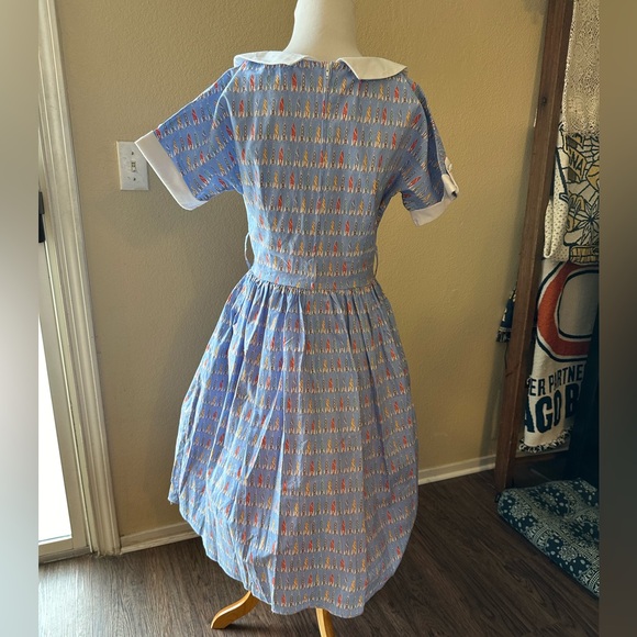 Bernie Dexter vintage 50s style MCM dress VLV pale blue rockets rockabilly - Picture 3 of 6